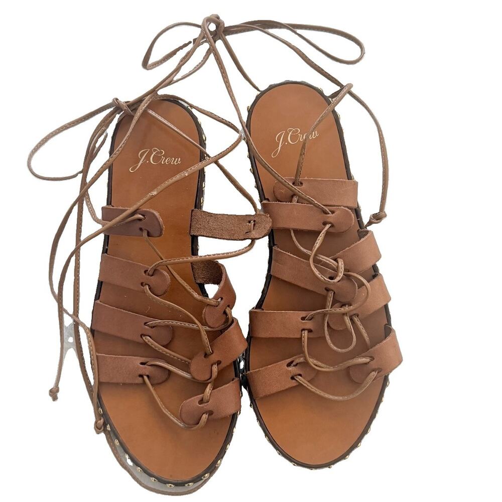 J.Crew Studded Gladiator Sandals Shoes Womens Size 7 Brown Leather Made In Italy